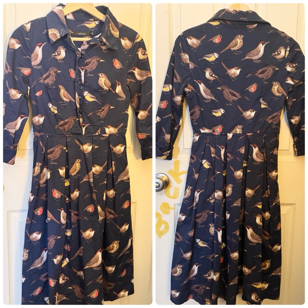 XS Navy Blue Bird Print Dress
